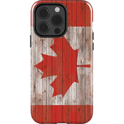 Canadian Flag Dark Wood iPhone 15 Pro Impact Case